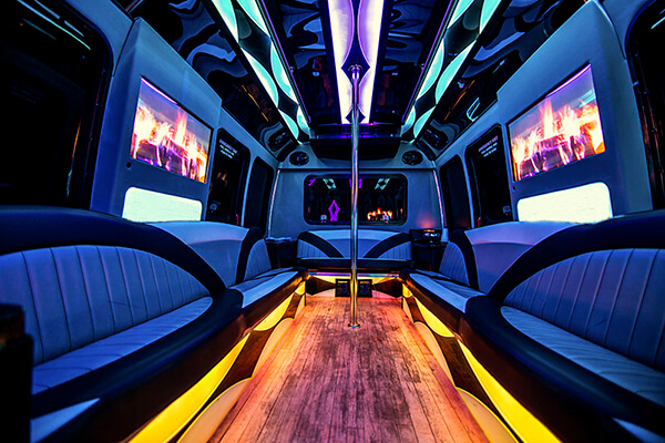 neon lights on party bus rental