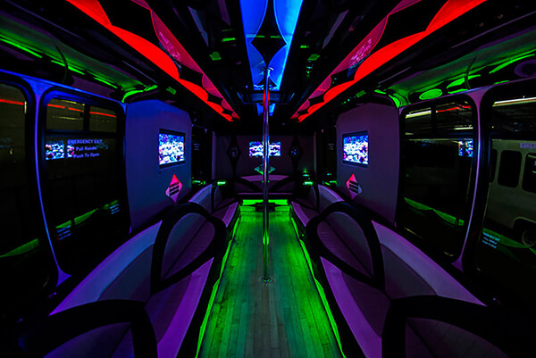 mid-sized bus with neon lights